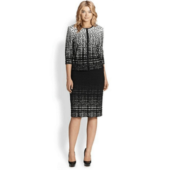 Stizzoli Jackets & Blazers - Stizzoli Black & White Leopard Print Knit Zip-Front Cardigan Sweater & Skirt Set